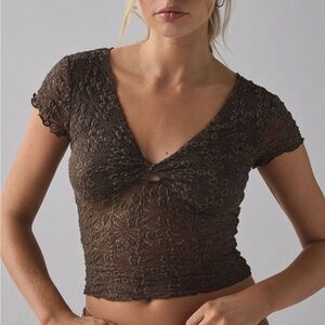 Kimchi Blue Maisie Sheer Lace Twist-Front Crop Top